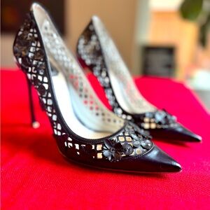 Christian Dior Black Leather Laser Cut Flore Pumps